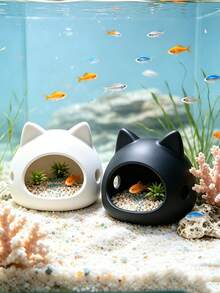 Aquarium Decor, 3D Printed Cat Shaped Fish & Shrimp Hideout, Fish Tank Landscaping Prop, Small Fish Hiding House - Happy Aquarium - View 3