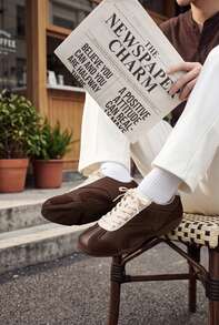Sepatu Olahraga Kasual Kappa Unisex Retro Sol Datar dengan Motif Suede Patchwork dan Sol Lembut - Cokelat Tua - View 8