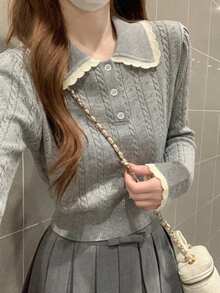 Atasan Dalaman Wanita Model Kerah Peter Pan Gaya Kampus - Grey - View 1