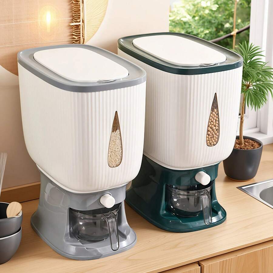 22.05Lb Golden Medal Automatic Rice Container With Measuring Cup | Large Capacity, Moisture-Proof And Airtight Rice Container, Perfect For Storing Rice, Grains, Flour, Kitchen Essentials, And Pet Food For Cats And Dogs. - View 1