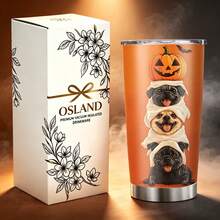 1/5pcs 20oz Stainless Steel Insulated Tumbler, Orange Background Stacked Pug Ghost Pumpkin Bat Halloween Print, Leak‑Proof Sealed Lid, Reusable Insulated Mug For Halloween Party, Holiday Gathering, Short Trip And Household Daily Drinking - Stackable Pug Ghost Pumpkin - View 8