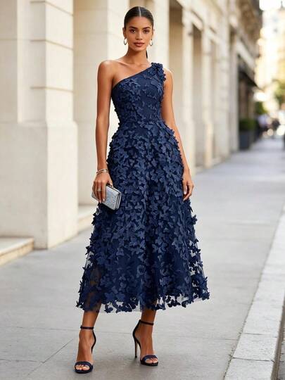 blue dresses shein Navy | Fashion Navy Dresses Formal Size:L / 40 FR / 44 IT / 12 UK Collection: WEDDING GUEST/RACES PrettyLittleThing Women's Petite Asymmetric
