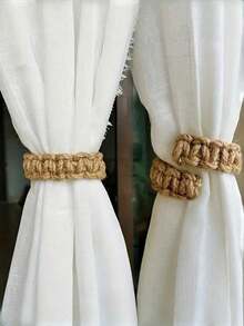 1/2/4pcs Jute Rope Curtain Tiebacks, Handwoven Knotted Style Adjustable Open Ring Curtain Tiebacks, Suitable For Pastoral Country Style Curtain Decor, Saudi Arabia National Day Event, Home Decoration, National Day Gift, Event, Philosophy, Winter, Graduation Ceremony, Ramadan, Premium, Oddities, Autumn, Color, Kitchen Decor - Multicolor - View 12