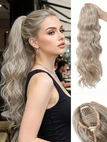 24 Inch Long Wavy Ponytail Extension For Women, Brown With Caramel Highlights Synthetic Hairpiece, Natural-Looking Drawstring Ponytail With Built-In Combs, Voluminous Curly Clip-In Hair Extension For Daily Wear, Parties, Cosplay And Halloween - Multicolor - View 12