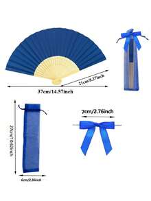 10pcs Folding Hand Fan With Sheer Drawstring Pouch, Blue Bow Decor,Portable Handheld Fan,Summer Party Wedding Gift,Costume Accessory,Travel Bag Charm - Multicolor - View 7