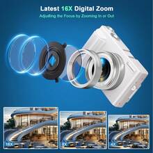 Nicamery 4K 數位攝影機 48MP 自動對焦 180° 3英吋翻轉螢幕 自拍 Vlog 攝影機 16倍數位變焦 高畫質 防手震 便攜旅行攝錄機 防手震補光燈 附 32GB 記憶卡與 2 顆電池 - 白色 - 查看 5