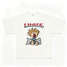 Vintage Cotton Cartoon Graphic Print Crew Neck T‑Shirt Casual Street Travel Daily Wear All Season Funny Slogan Tee - White - View 2