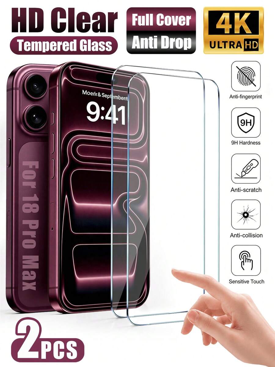 2片裝 [2026新款] 9H 鋼化玻璃螢幕保護貼，相容 iPhone 18 Pro Max/18 Pro/18/17 Pro Max/17 Pro/17 Air/17/16 Pro Max/16 Pro/16 Plus/16/15 Pro Max/15 Pro/15 Plus/15/14 Pro Max/14 Pro/14 Plus/14/13/12/11/X/XS/XS Max，2.5D 邊緣全螢幕覆蓋，超清晰 HD 顯示，耐刮損，觸感滑順，防指紋，薄型設計相容手機殼 - 無色 - 查看 1