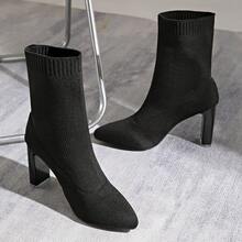 Women's Solid Color Fashion Woven Chunky Heel Ankle Boots For Outdoor And Indoor Wear In Autumn/Winter - Black - View 2