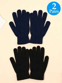 3PCS/2PCS/1PC Winter Knitted Warm Gloves Unisex Solid Color Elastic Finger-Separated Cycling, Outdoor Work Cold-Proof Woolen Gloves - Solid Color - View 16