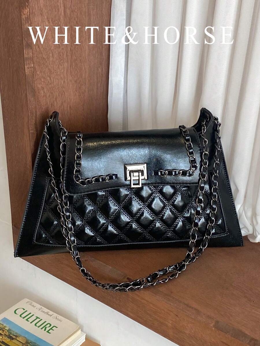 Minimalist Small Fashion Chain Shoulder Bag For Women, Quilted Embroidered Crossbody Versatile Handbag