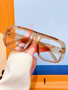 1PC Unisex Retro Aviator Wide Frame Large Lens Clear Glasses Y2K Fashion Street Style Ins Influencer Same Style Daily Outfit Eyewear Frame Vacation - Clear - View 4