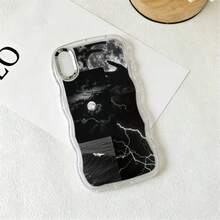 Schwarze Nacht Patchwork Mond Welle Luftkissen Kante Handyhülle kompatibel mit iPhone 17 Pro Max/17 Pro/17 Air/16 Pro Max/16 Pro/16 Plus/15 Pro Max/15 Pro/14 Pro/13/12/11 Serie Galaxy S26 Ultra/S25 Ultra/S24/S23/A Serie Retro Y2K Tiermuster Mode Schutzhülle - Schwarz - Übersicht 3