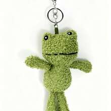 1pc Women's Autumn/Winter Plush Green Frog Car Key Pouch, Cute Personalized Backpack Pendant Keychain, Suitable For Female Students And Office Workers For Daily Use - Green - View 1
