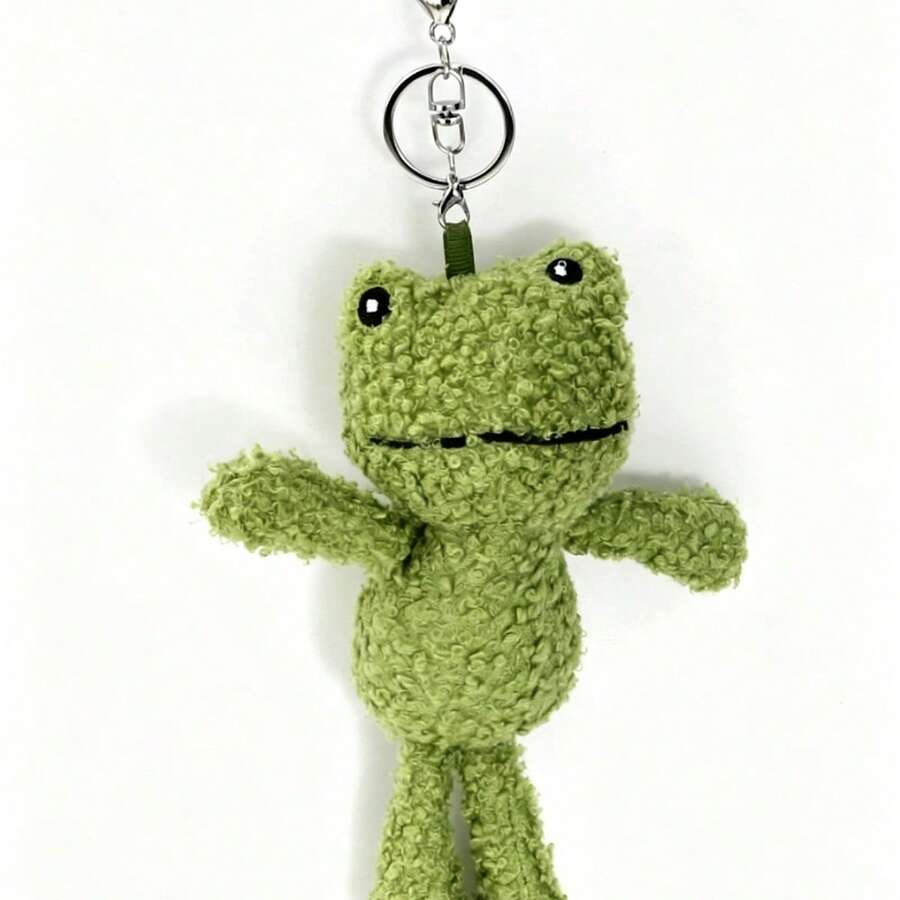 1pc Women's Autumn/Winter Plush Green Frog Car Key Pouch, Cute Personalized Backpack Pendant Keychain, Suitable For Female Students And Office Workers For Daily Use - Green - View 1