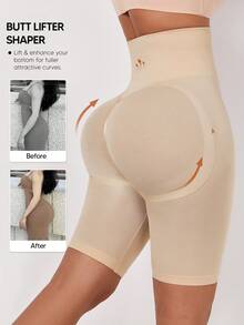 Women's Plus Size Tummy Control Butt Lifting Shaping Shorts, Suitable For Daily Wear Or As Undergarments - Apricot - View 3