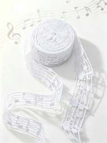 2 Yards Black & White Music Symbol Pattern Lace Ribbon Roll - Decorative Ribbon For Making Bows, Suitable For DIY Hair Accessories And Ribbon Bow Making, Also Can Be Used As Elegant Birthday Gift Ribbon And Wedding Ribbon For Gift Wrapping And Sewing Crafts - Music Symbol - View 10