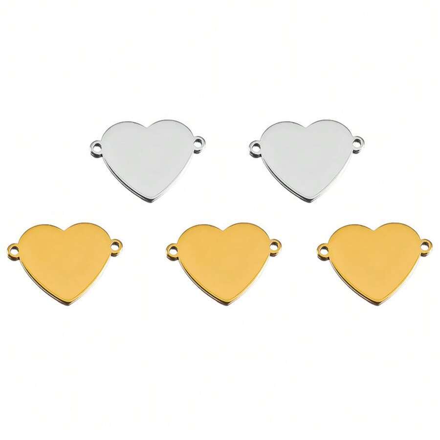 10Pcs Stainless Steel Heart-Shaped Pendant Connectors For DIY Earrings, Bracelets, Necklaces Jewelry Making Accessories - 10Pcs - View 1