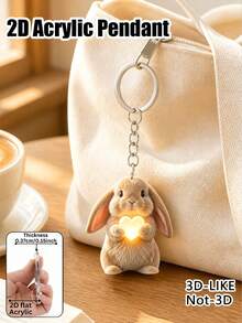 Cute 2d Flat Acrylic Lop-Eared Rabbit Heart Keychain, Bag Charm, Car Keychain Accessory, Gift For Girls (The Charm Is Flat, Not 3d). - Multicolor - View 5