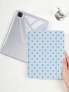 1件冰藍色小波點平板保護殼，相容 iPad Mini6/7/Air/Air2/9.7/10.2/10.5/10.9 (Air4-Air8)/Pro 11/10th Gen/A16/Pro 11 2024，彩繪圖案平板保護套，透明壓克力背殼，三折支架，自動休眠/喚醒，內置筆槽，不含筆，部分機型附相機框 - 冰藍色 - 查看 7