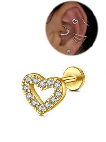 AVYRING 1pc Heart Tragus Cartilage Earrings Stud Labret Jewelry Flat Back Cartilage Helix Earrings Piercing Jewelry 8mm Women Gift For Valentine's Day - Multi-color Love Heart - View 8