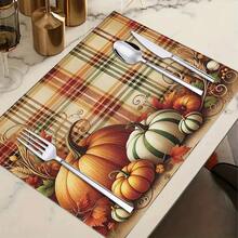 1/4/6pcs Autumn Series Plaid Pumpkin Vintage Pattern Printed Placemats, Heat-Resistant Table Mats For Home Kitchen/Kitchen Table Protection, Party Scene Decoration - Multicolor - View 11