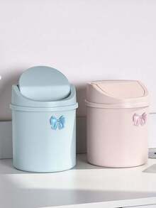 Cute Desktop Trash Can With Bow Decor,Mini Table Waste Bin,Portable Countertop Garbage Bucket,Flip Cover With Lid,For Bedroom,Dorm,Office,Makeup Desk,Countertop,Home Essentials,Unique Birthday Gift,Back-To-School Gift,Holidays Gift,Parties Gift - Multicolor - View 7