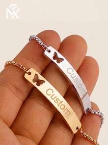 Personalized Custom English Letter Engraved Butterfly Sliding Bead Adjustable Bracelet, Classic Timeless, Suitable For Parties, Banquets, Weddings, Beach Vacations And Other Occasions, Minimalist Elegant, Neutral Style, Birthday Accessory, Fashionable Christmas Gift, Simple Classic, Suitable For Daily Wear And Gifting, Mother's Day Gift, Suitable For All Seasons - Yellow Gold - View 2