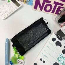 Transparent Mesh Zipper Pencil Case, Large Capacity Aesthetic Stationery Storage Bag, Suitable For School And Office Supplies - A - View 6
