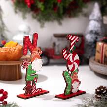 1pc Christmas Wooden Ornament, Gingerbread Man Candy Wooden Letter Decoration, Suitable For Home, Office Desk, Holiday Decor, Christmas - A - View 3