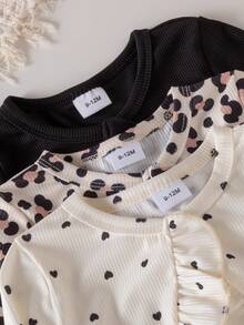 Baby Girl Spring/Autumn Fashion Versatile Ruffle Trim Cardigan, 3 Colors Available: Heart, Leopard, Solid Color Print, Single Button Short Loose Long Sleeve, Sweet And Versatile, Suitable For Baby Girl Spring/Autumn Inner Layer Or Outerwear - Black - View 3
