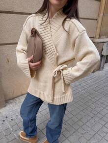 Women's Autumn Fashion Street Style Apricot Long Sleeve Cardigan Sweater - Apricot - View 8