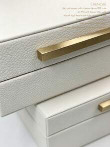 2pcs Large And Small Litchi Texture PU Leather Jewelry Box With Lid, Cream White Rectangular, Matte Gold Zinc Alloy Bar Handle, Luxury Jewelry Storage Box, Vanity Bedroom Room Decor Holiday Gift - Off White - View 7