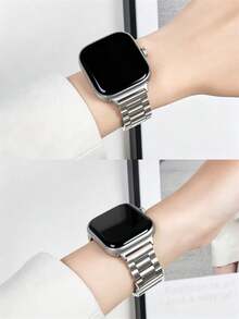 1pc Men's/Women's 3-Link Zinc Alloy Watch Band, Compatible With Redmi Watch 4/5/6, Compatible With Xiaomi Smart Band 8 Pro/9 Pro/10 Pro - Silver - View 1