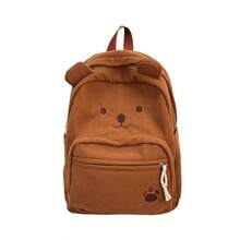 PC Cartoon Bear Pattern Corduroy Backpack, Sweet Casual Style, Top Handle Side Pockets, Lightweight And Durable, Suitable For School, Daily Shopping And Short Trips - Multicolor - View 13