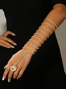 Luxury Heavy-Duty Multi-Layer Sparkling Bracelet Ring Connected Hand Jewelry, Suitable For Various Occasions Party, Wedding Bridal Banquet Ball Accessories - Multicolor - View 12