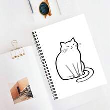 Minimalist Line Cat Spiral Notebook, Hardcover Planner With "Grumpy Lazy Cute" Kitten Pattern, A5 Simple White Background Notebook For Cat Lovers - E - View 1