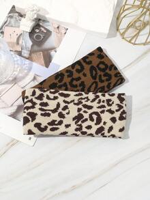 2/1pc Fall Winter Leopard Knit Wide Headbands For Women, Retro Animal Print Elastic Hairband, Fashion Hair Accessories For Casual Street Outfits - Multicolor - View 4