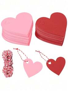 100/50pcs Heart-Shaped Gift Tags With String, Pink, Red And White Heart Tags, Valentine's Day Gift Packaging Decoration Tags, Suitable For Holiday Design Craft Accessories, Gift Wrapping Paper, Scrapbooking, Jars, Durable Paper Tags - Multicolor - View 1