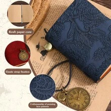 `2‑Pack Retro Lace Embossed PU Leather Pocket Notebook, Mini Portable Travel Journal With Watch Pendant Decor, Vintage Diary Notepad For Handmade Junk Journal` - Multicolor - View 5