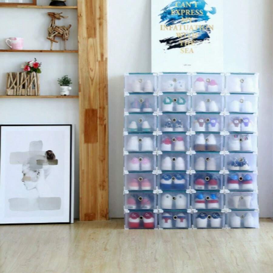 1pc Super Reinforced Shoe Storage Box, Extra Frame Reinforced Design, Easy‑To‑Assemble Stackable Shoe Organizer, Space‑Saving Transparent Plastic Shoe Cabinet Storage Box For Entryway & Bedroom - Multicolor - View 1