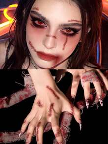 20pcs Halloween Temporary Tattoo Stickers, Matte Non-Reflective Realistic Blood Scar Stitch Wound Fake Tattoos, Waterproof Body Art Stickers For Halloween Costume Party Makeup - Red - View 2