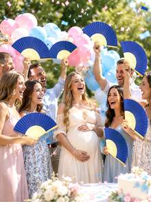 10pcs Folding Hand Fan With Sheer Drawstring Pouch, Blue Bow Decor,Portable Handheld Fan,Summer Party Wedding Gift,Costume Accessory,Travel Bag Charm - Multicolor - View 4