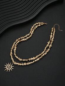 1pc Fashionable Minimalist Exaggerated Old Money Style CCB Asymmetrical Geometric Shape Beaded Sun Pendant Necklace For Women, Vacation, Date, Party, Ball, Banquet, Holiday, Birthday Gift, Daily Wear - Yellow Gold - View 6