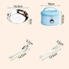 Cuenco de acero inoxidable para niños, taza de agua y cuenco para comida de bebé de doble capa con aislamiento térmico y anti-quemaduras con diseño de dibujos animados lindos, incluye bolsa de almacenamiento para utensilios - Multicolor - Ver 6