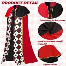 Adult "Queen Of Hearts" Role Play Cape, Comes With Crown, Scepter And Earrings, Suitable For Music Festivals, Carnivals, Parties, Stage Performances, Photography Events, Also An Ideal Halloween Women's Role Play Cape, And A Great Choice For Valentine's Day Gifts. - Multicolor - View 11