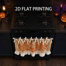Autumn Farmhouse Style Kitchen Decor, Multi-Functional Oven Protective Curtain, Large Orange Pumpkin With White Floral Pattern And Ruffle Trim, Linen Fabric With Tie Design, Autumn Seasonal Home Decor Kitchen Apron - Multicolor - View 7