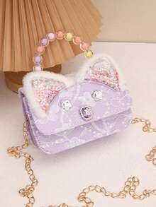 1PC Colorful Pearl Handbag, Casual Minimalist Elegant, Non-Adjustable Shoulder Strap, Suitable For Daily Outings, Shopping, Can Easily Accommodate Daily Essentials, Versatile Item, Applicable To Various Styles And Occasions, Exclusive For Little Girls. - Multicolor - View 4