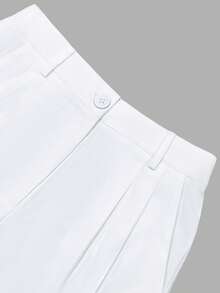 Women's Solid Color Pocket Draped Button Casual Wide Leg Long Pants - White - View 9