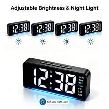 ساعة منبه رقمية مع إضاءة ليلية، شاشة LED كبيرة بحجم 6.3 بوصة، تعمل بطاقة Type-C والبطارية، قابلة لتعديل السطوع ودرجة الحرارة، مناسبة لغرفة النوم والمكتب وساعة جانب السرير للنوم العميق - صدفة سوداء - مشاهدة 5